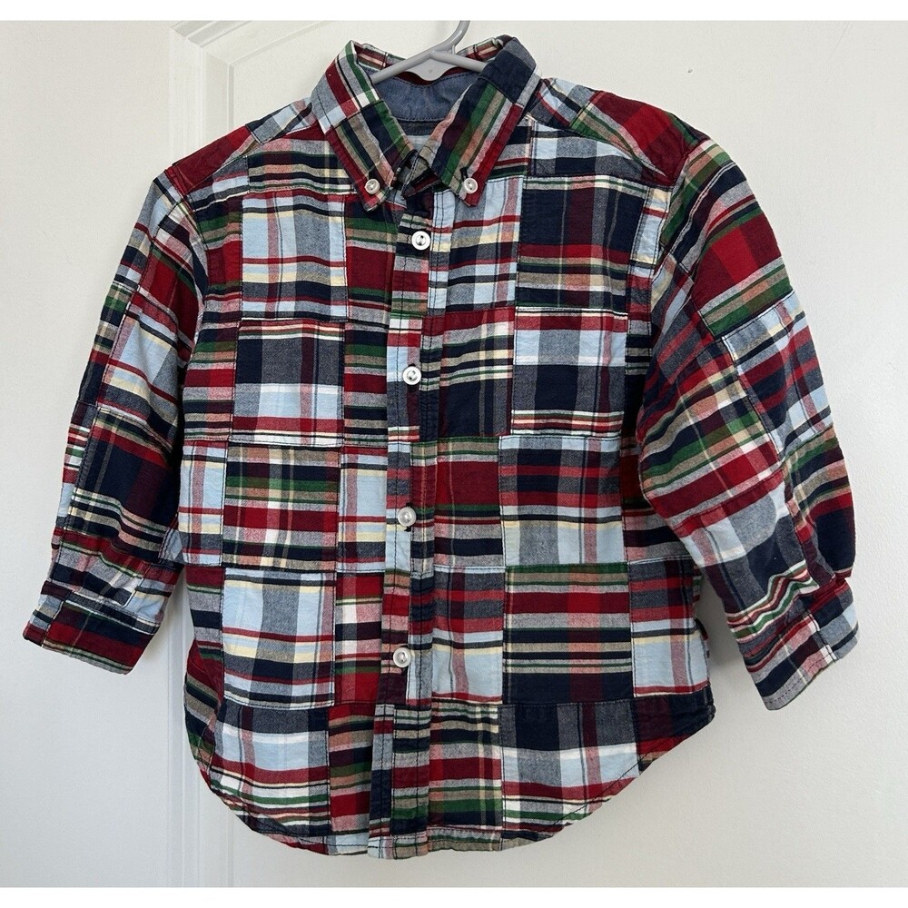 Vintage Kelly's Kid Toddler Boy Shirt Button Up Size 3-4 Madras Plaid Patchwork